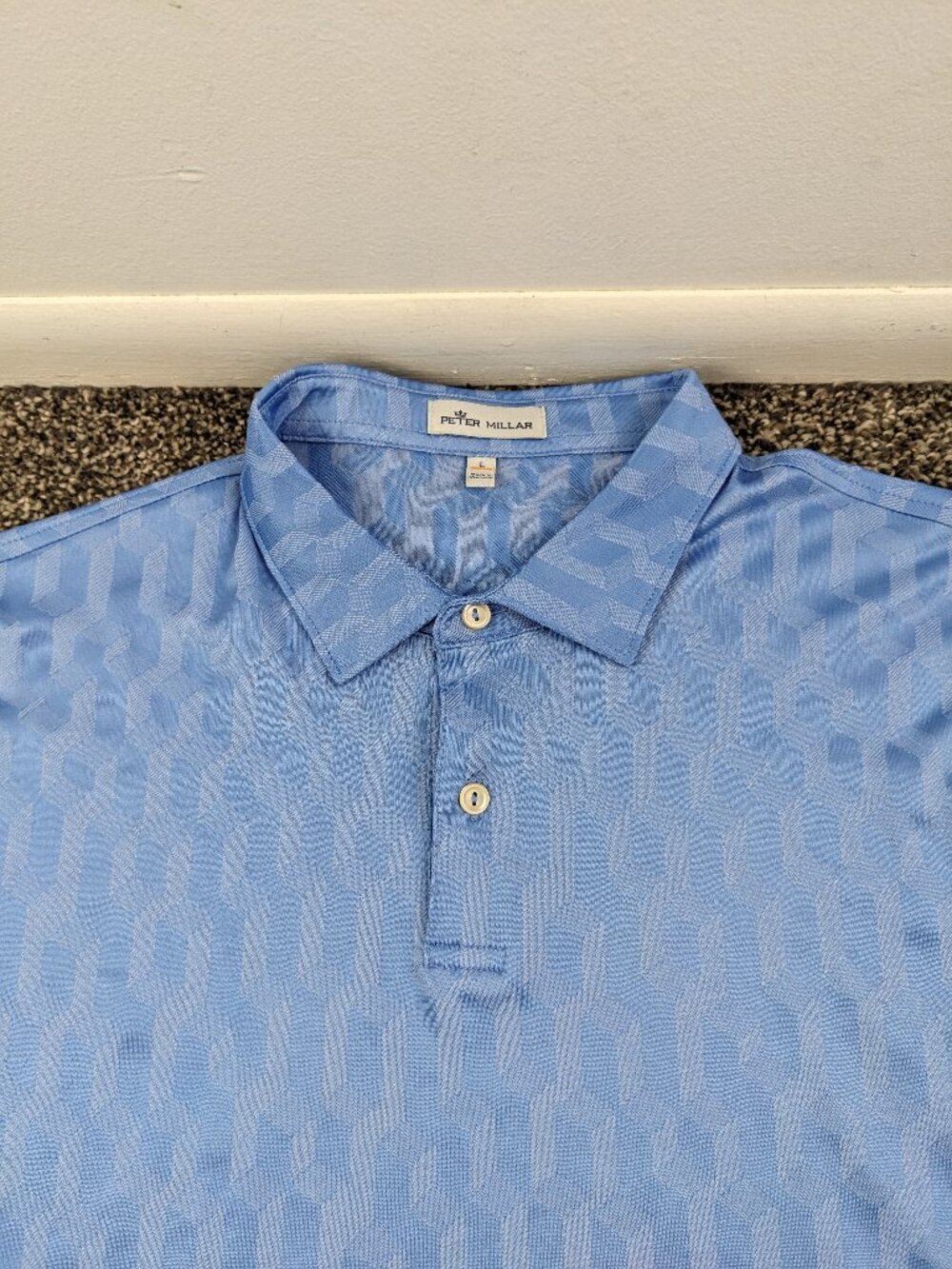 2022 Peter Millar Polo Shirt Jacquard Novelty Geometric Blue Mens Large